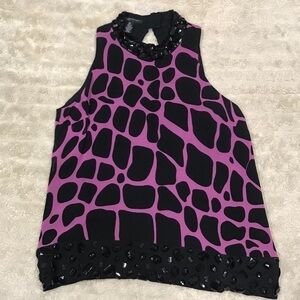I.N.C. Y2K fuchsia/black animal print silk halter top Size 8P